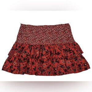 MEG & MARGOT NWOT Smocked Elastic Wide Waist Tiered Lined Short Skirt Size: L